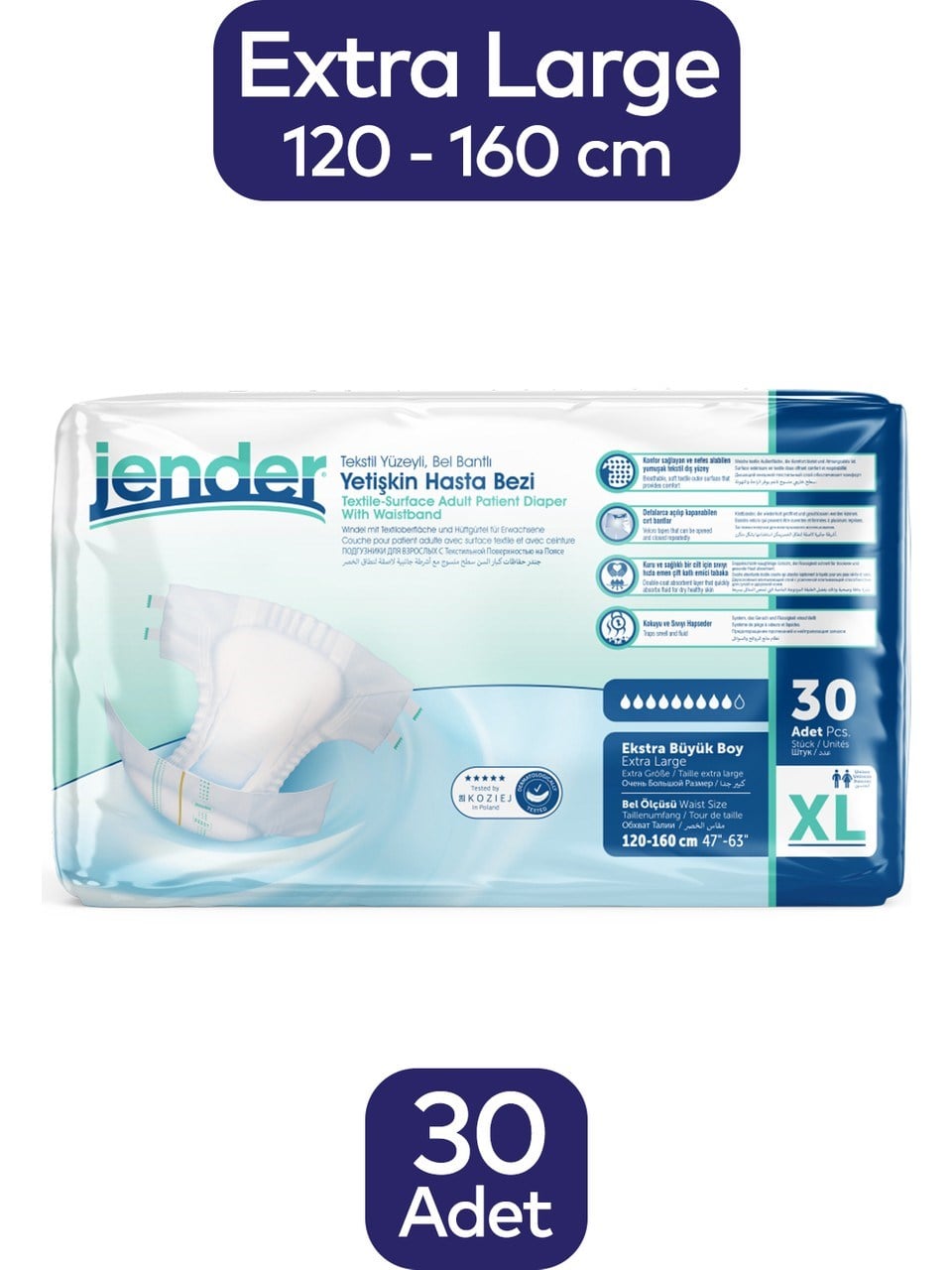 Jender Emici Bel Bantlı Yetişkin Hasta Bezi X Large 30 Adet