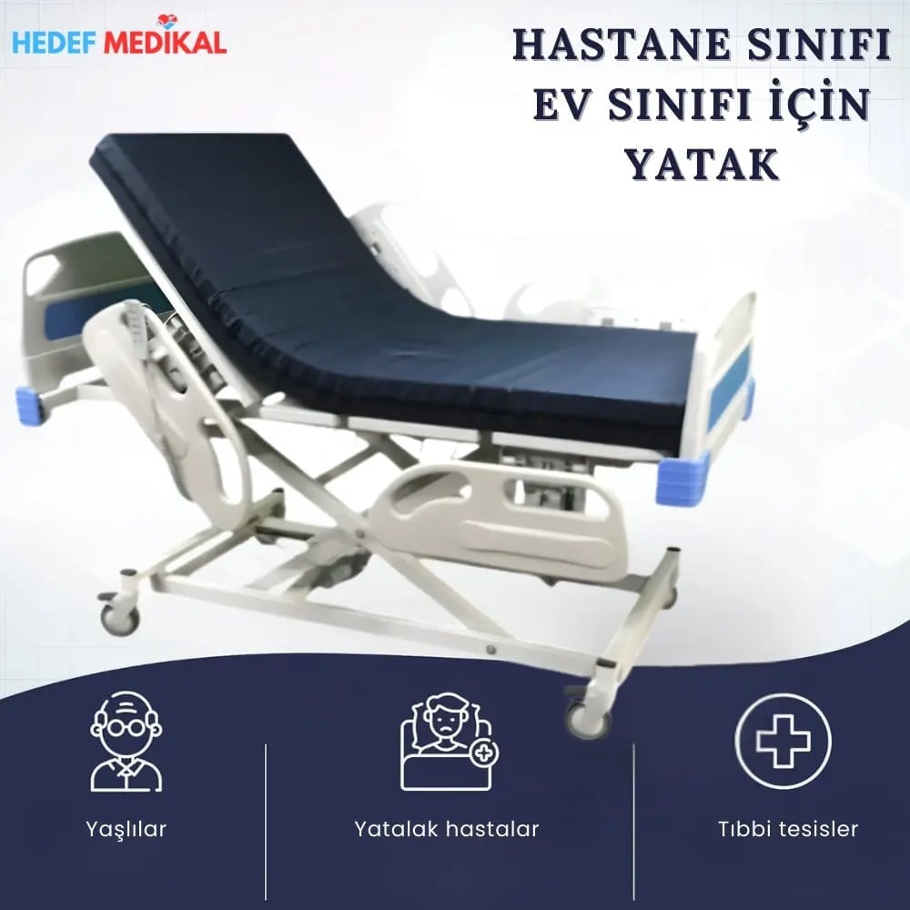 3 Motorlu Full ABS Asansörlü Elektrikli Kumandalı Hasta Karyolası – Hastane Tipi