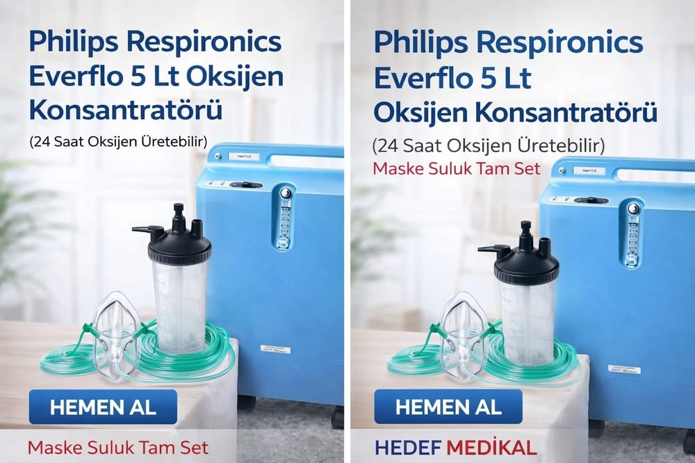 Philips Respironics Everflo 5 Lt Oksijen Konsantratörü (24 Saat Oksijen Üretebilir) Maske Suluk Tam Set