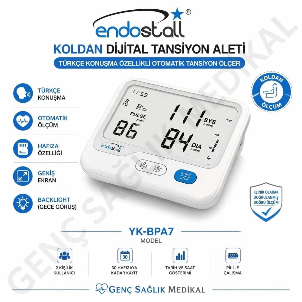 ENDOSTALL YK-BPA7 KOLDAN DİJİTAL TANSİYON ALETİ – Üst Kol Tipi Otomatik Tansiyon Ölçer