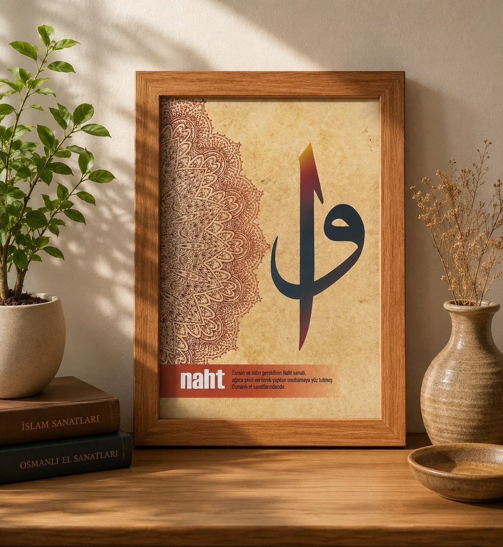 Naht Sanatı Vav Harfi Motifli Ahşap Çerçeveli Tablo