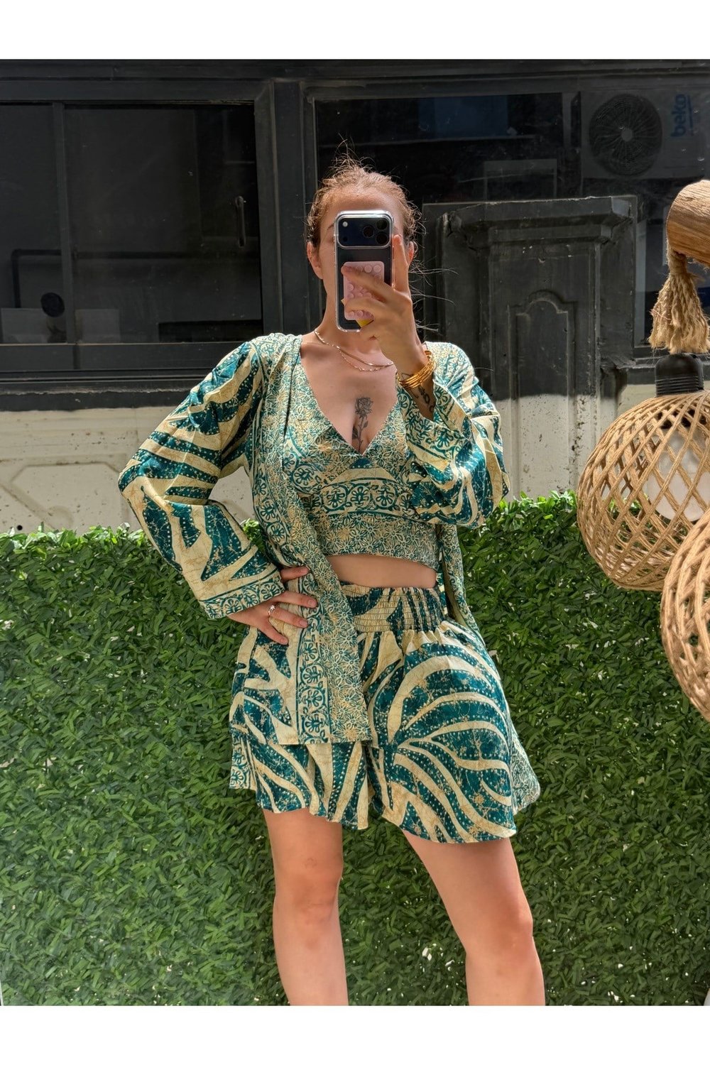 İthal Etnik Desen Üçlü Kimono Takım (36-46 BEDEN UYUMLU STANDART BEDENDİR)
