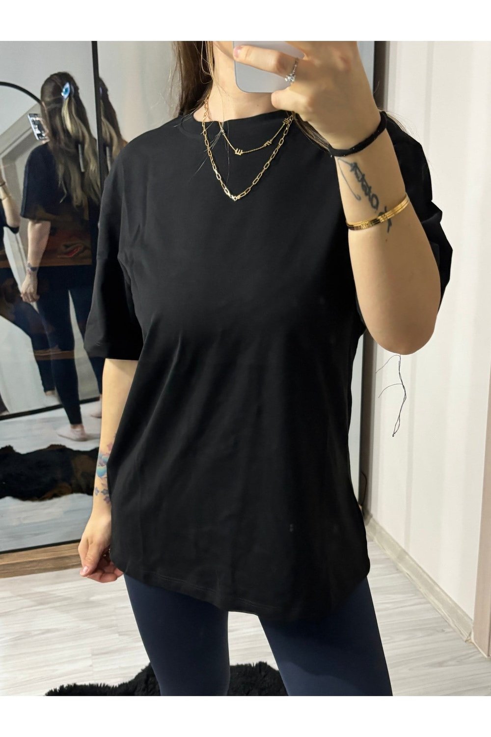 Siyah Sıfır Yaka Basic Oversize Tişört