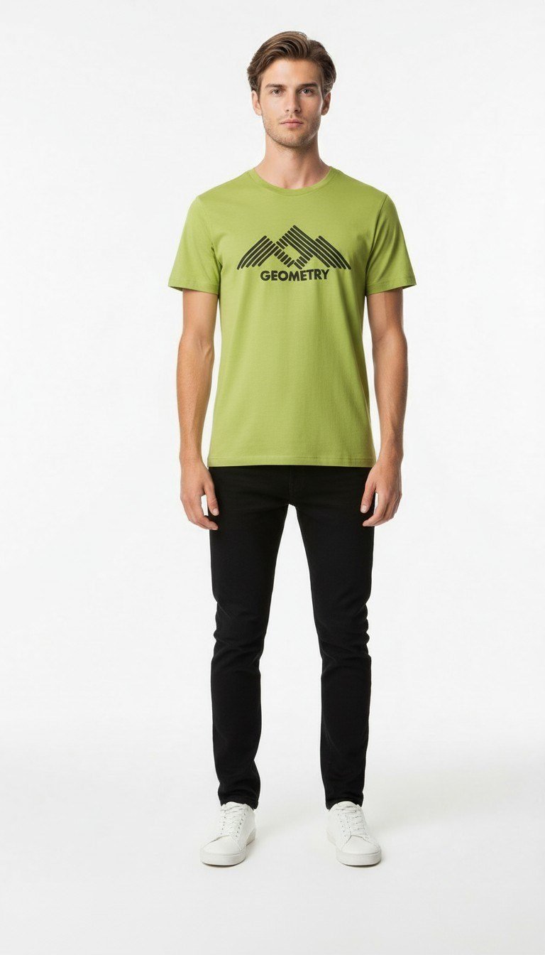 Erkek Urban Geometry Baskılı Slim Fit Günlük Tişört