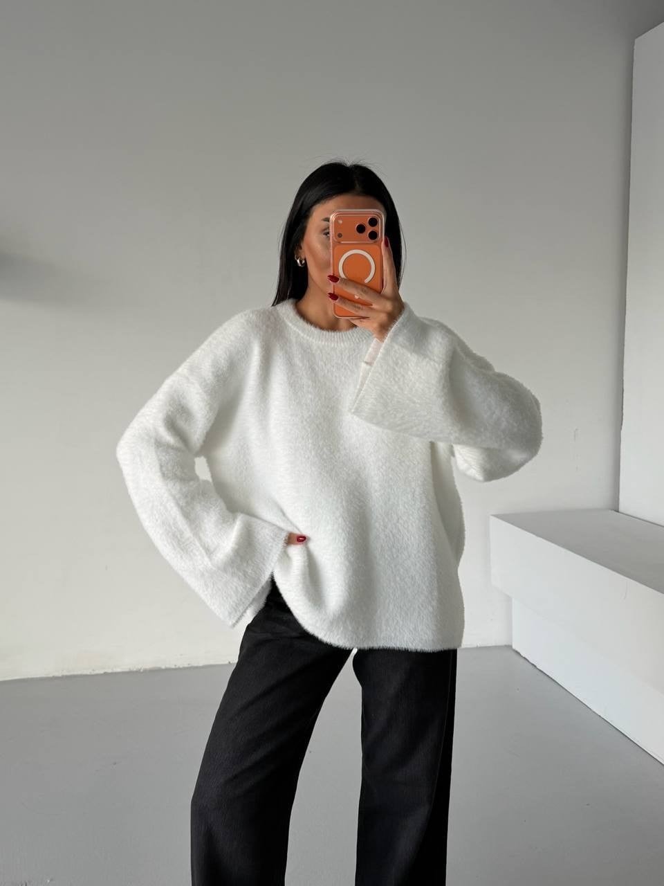 Yumuşak Dokulu Oversize Triko Kazak – Ekru