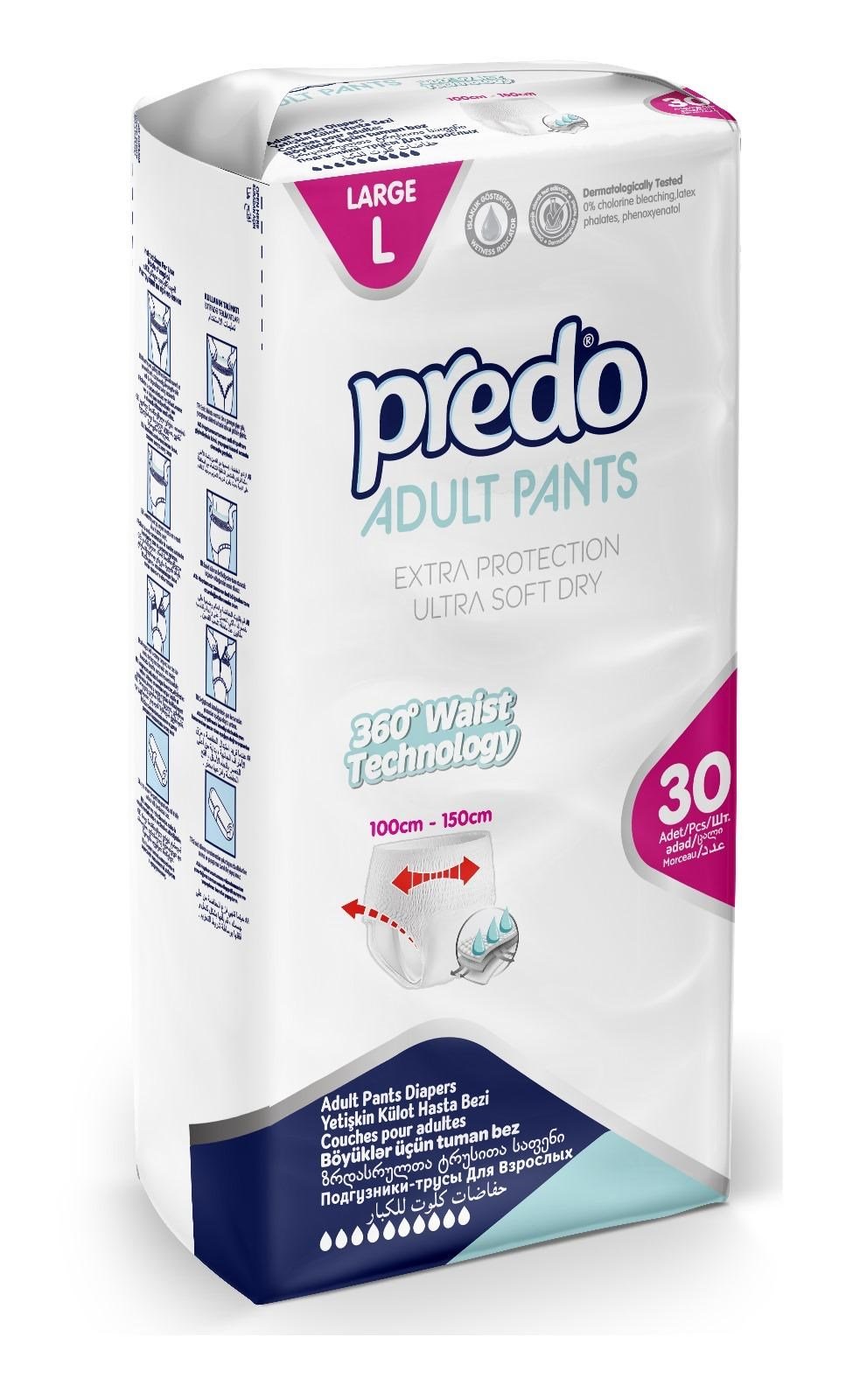 Predo Yetişkin Emici Külot Hasta Bezi L 30 Adet| 9 Damla | 100-150 cm