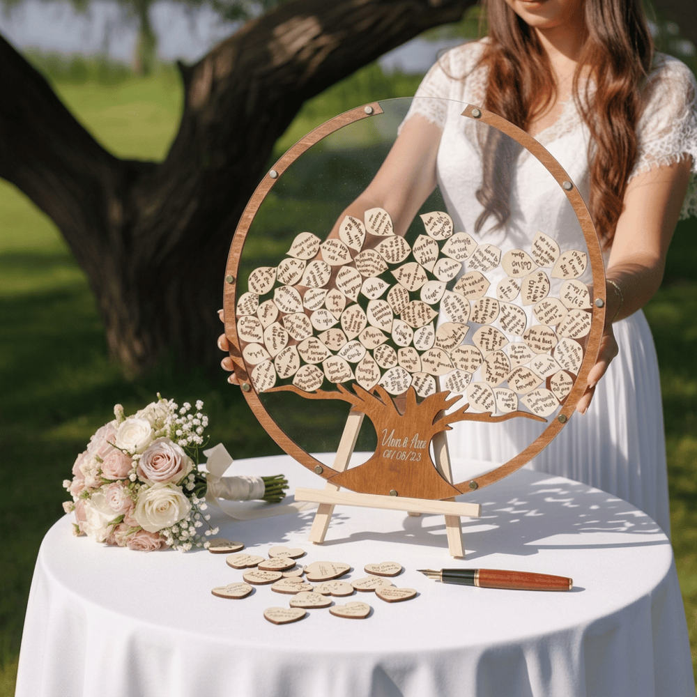 Kişiye Özel Ahşap Hayat Ağacı Düğün Anı Kutusu (50 cm Dairesel Set)