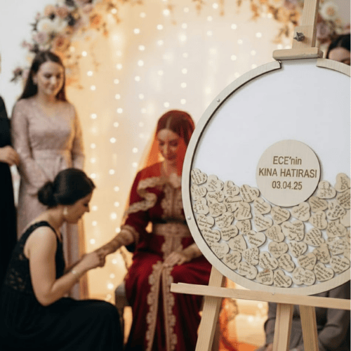 Kişiye Özel Mdf Beyaz Zeminli Yuvarlak Kına Gecesi Anı Kutusu (50 cm Set)
