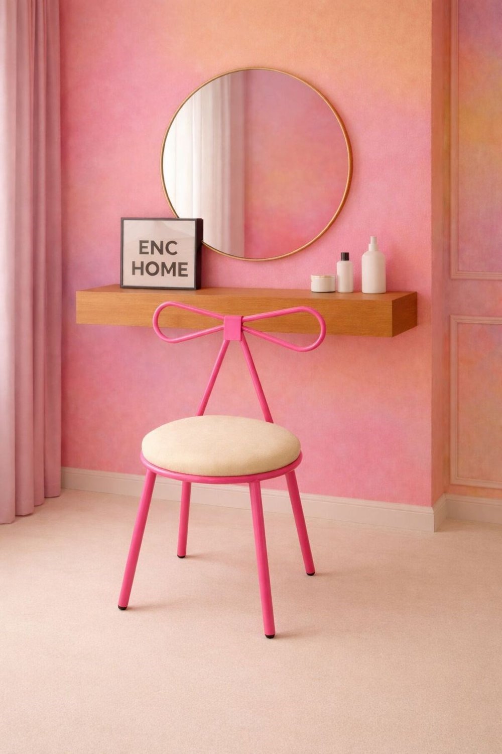 pembe çocuk odası fiyonklu sandalye