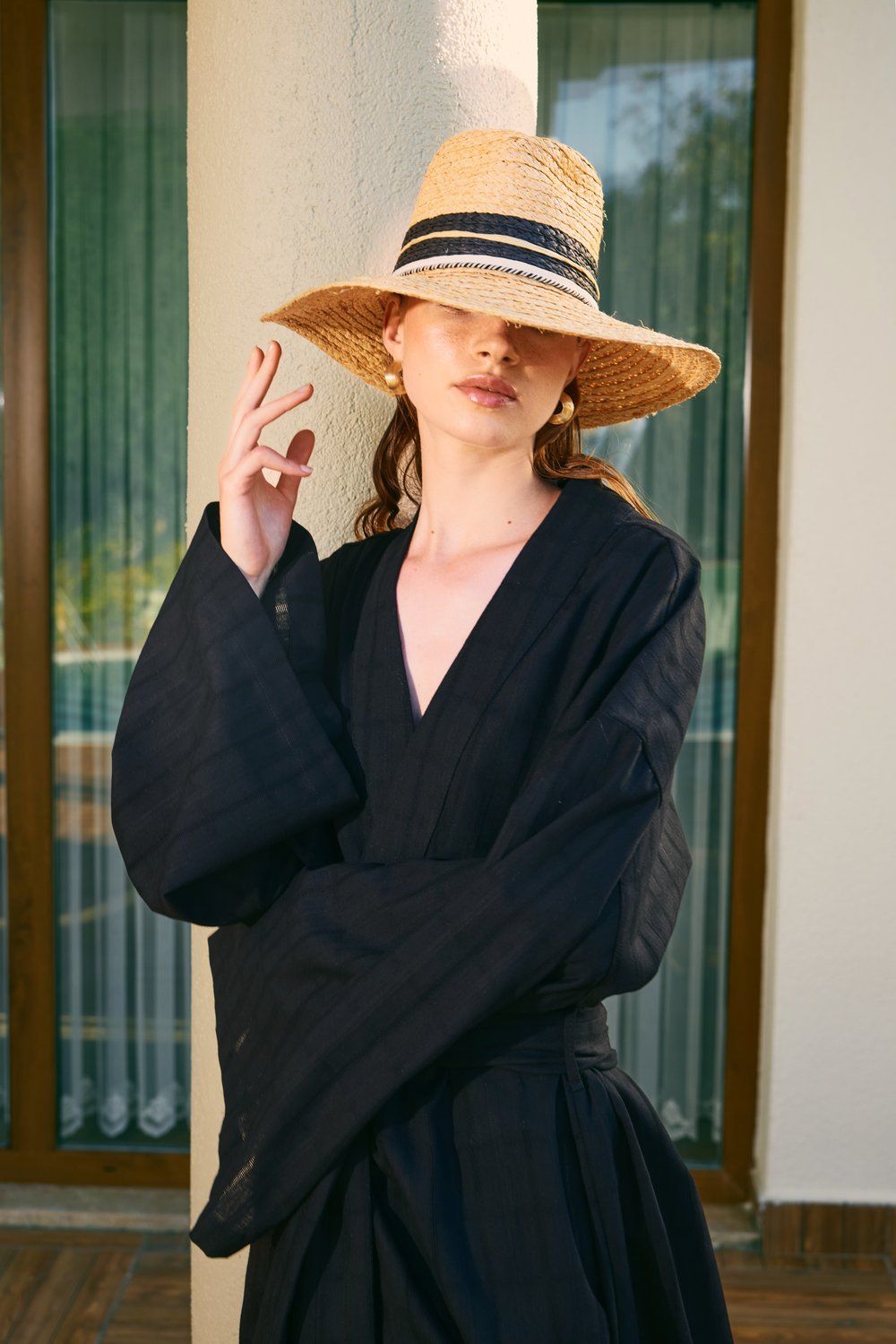 Natura %100 Keten Dokuma Çizgili Kimono