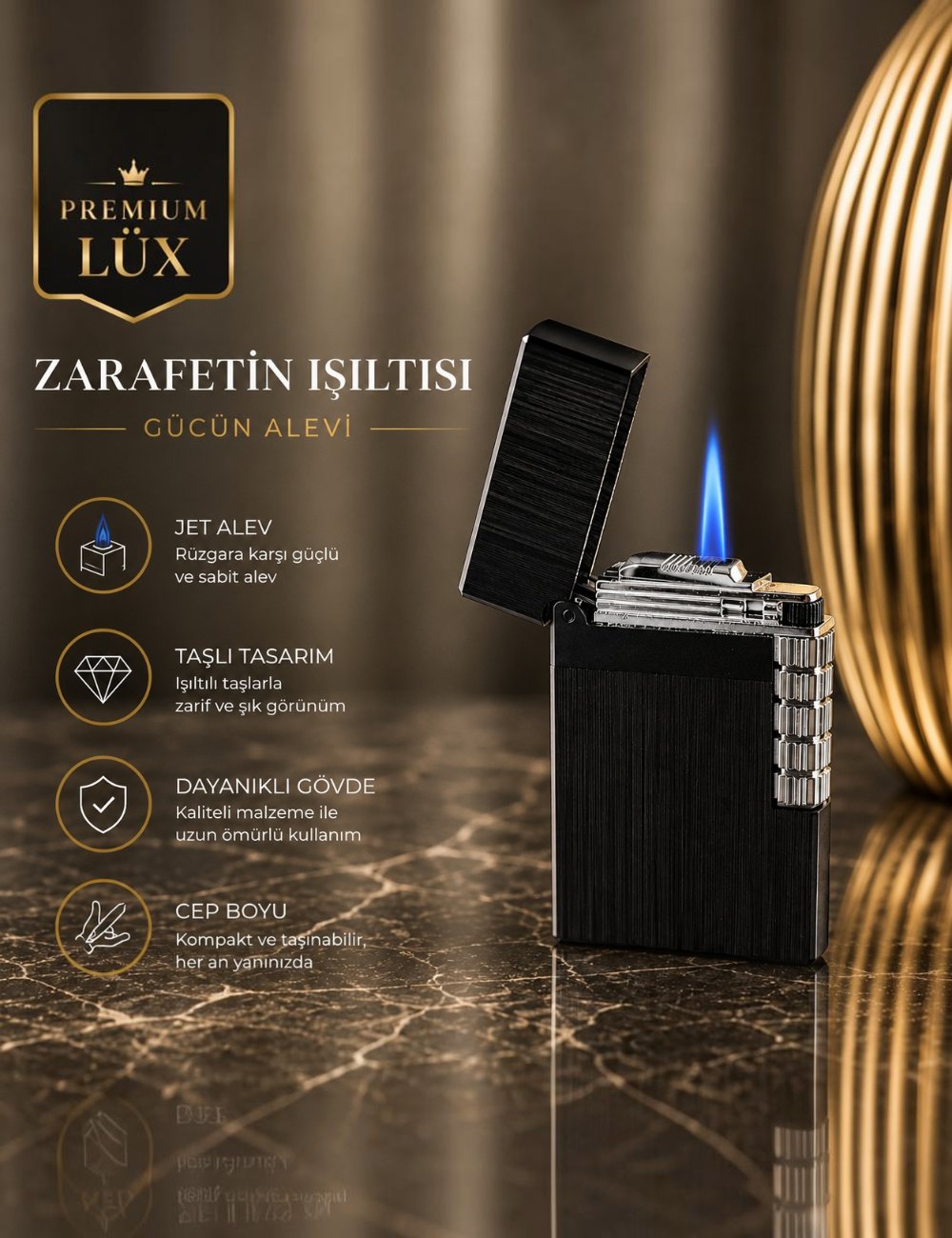 Premium Siyah Metal Çakmak Yandan Çarklı Ateşleme, Eşe, Sevgiliye , Arkadaşa, Anneye Hediye