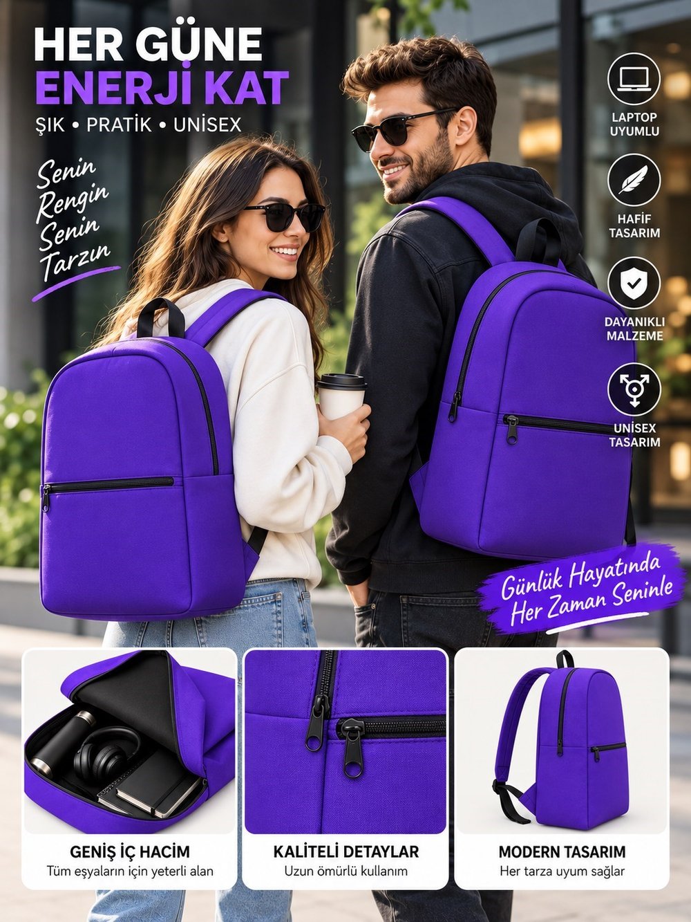 Classone XYZ Eko Serisi XYZ-S13 Günlük Kullanım,Unisex Okul,Sırt Çantası
