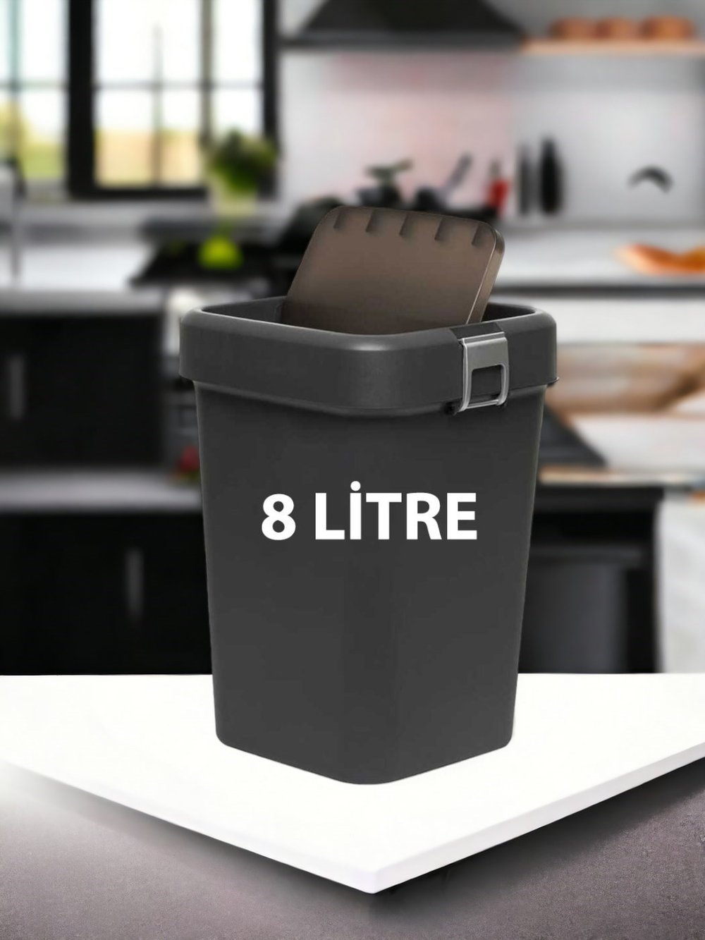 Motek COB-410 Comfort Dustbin 8 Litre Çöp Kutusu Kovası Siyah-Antrasit