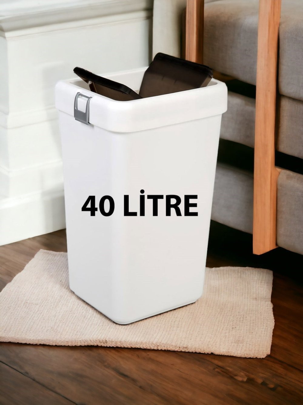 Motek Comfort 40 Litre Kilitli Hassas Kapaklı Yeni Nesil Çöp Kutusu Kovası Beyaz
