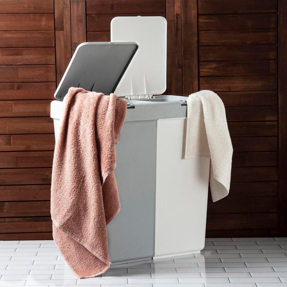 Motek Duo Dokunmatik Laundry Çamaşır Sepeti 80 Litre Gri Beyaz 