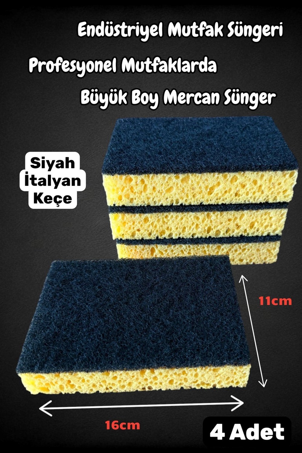 Technow Lüx Keçeli Kaliteli Endüstriyel Catering/Restaurant Büyük Boy Mercan Bulaşık Süngeri 4 Adet