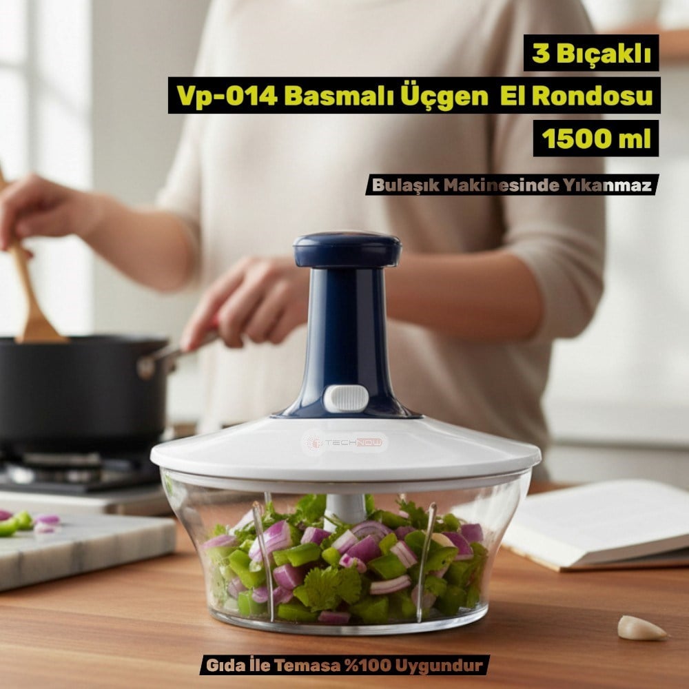 Technow Vip Ahmet  VP-014 Üçgen Basmalı Rondo Mavi 1500ML