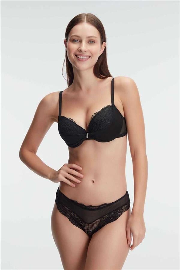 Arias Closet Balenli Destekli Dolgulu Taşlı Dantelli Sütyen ve Slip Takım