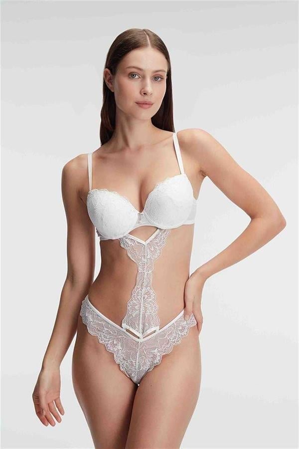 Arias Closet Fantezi Destekli Balenli Kaplı Dantel Detaylı Sütyen Slip İç Çamaşırı Takımı