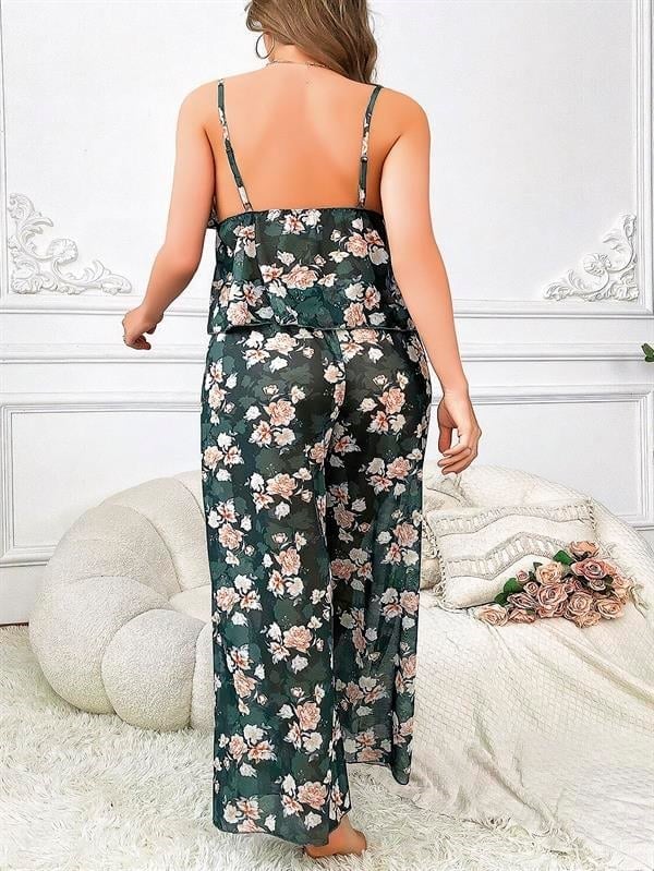 Özel Tasarım Büyük Beden Çiçek Desenli Bol Kesim 2li Pijama Takımı