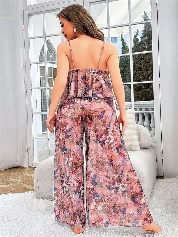 Özel Tasarım Büyük Beden Çiçek Desenli Bol Kesim 2li Pijama Takımı