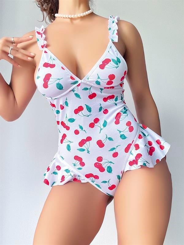 Vişne Desenli Fantezi Body