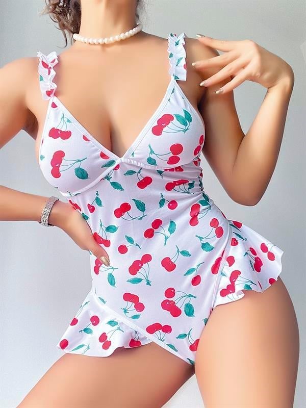 Vişne Desenli Fantezi Body