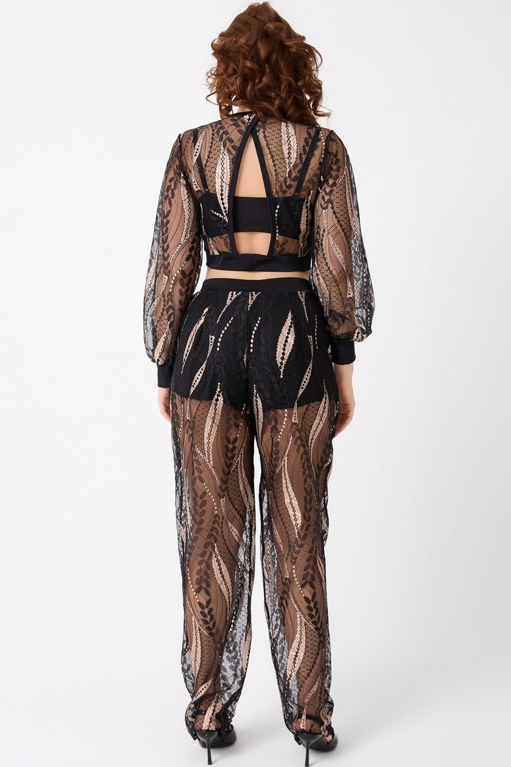 BRALET SÜTYEN TRANSPARAN GÖMLEK VE PANTOLON TAKIM SİYAH (MGP32486)