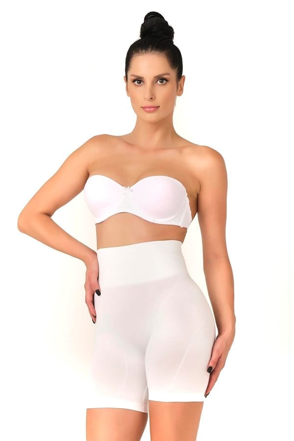 Beyaz Düşük Bel Double Pantalon Korse