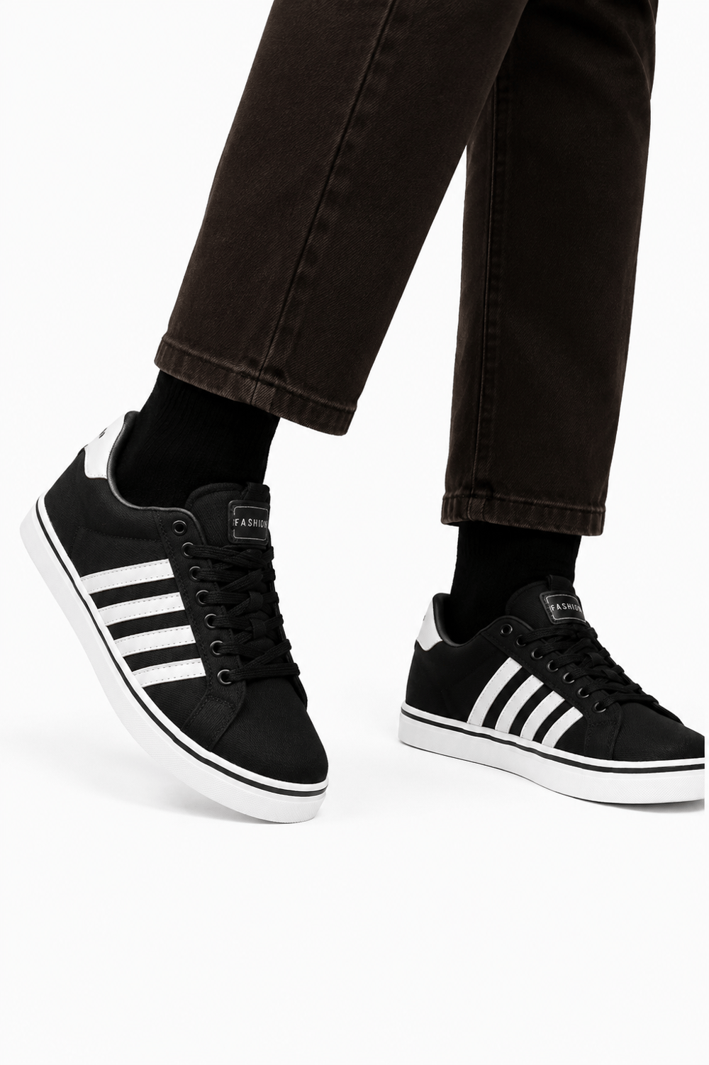 Erkek Faylon Taban Keten Sneaker Ayakkabı SİYAH - BEYAZ