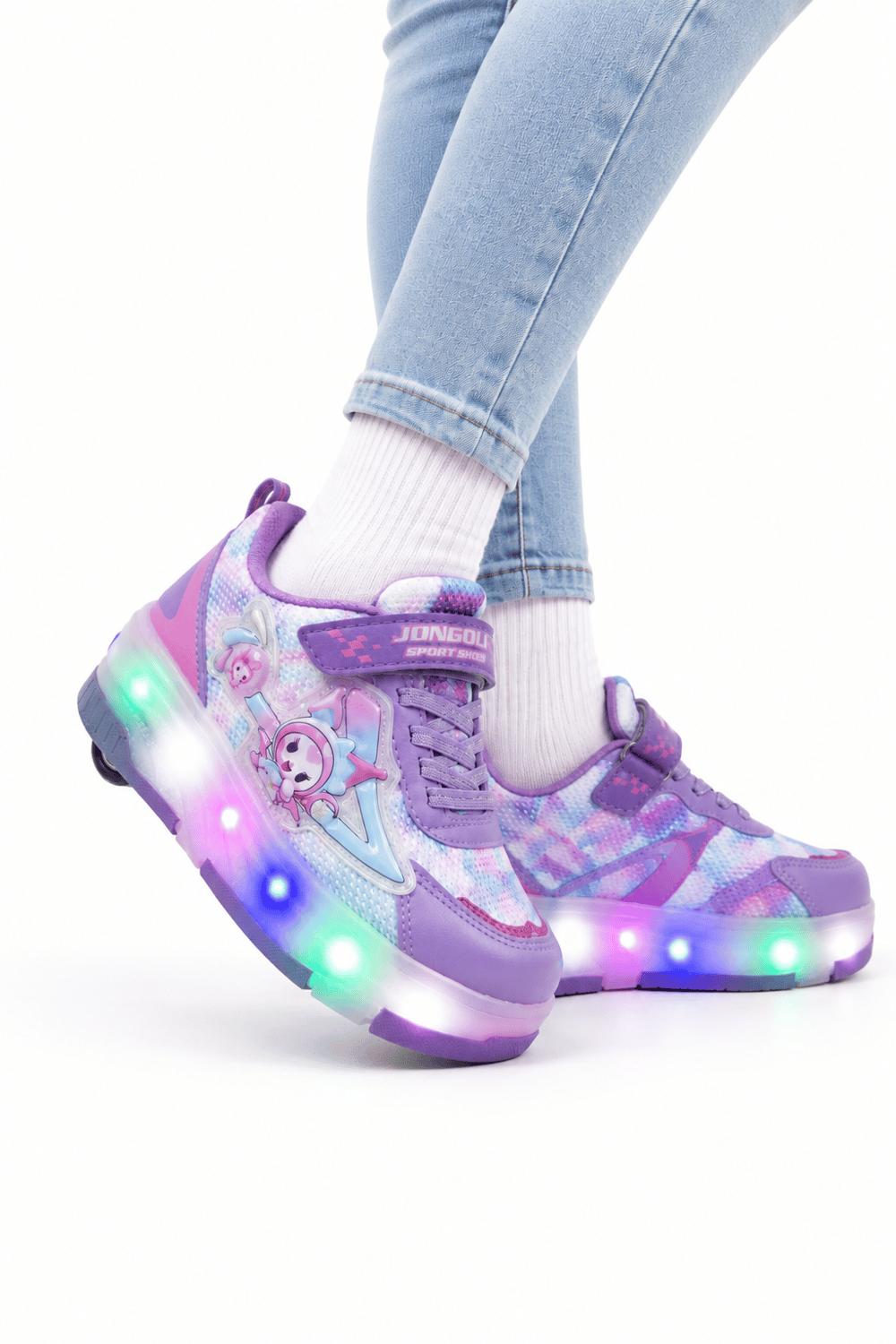 Patenli Işıklı Tekerlekli Spor Sneaker Paten Ayakkabı Pembe-Lila