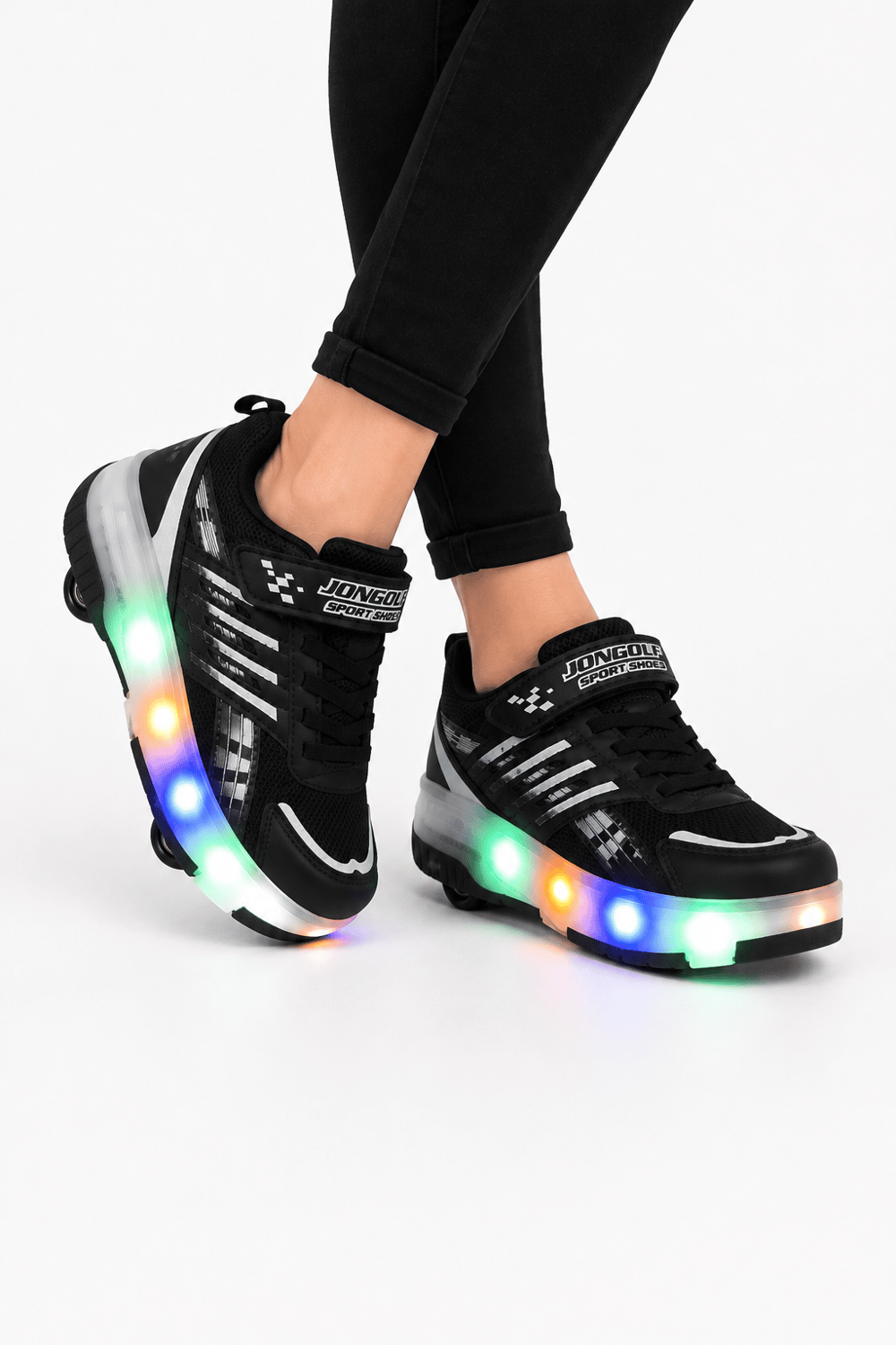 Patenli Işıklı Tekerlekli Spor Sneaker Paten Ayakkabı SİYAH-BEYAZ