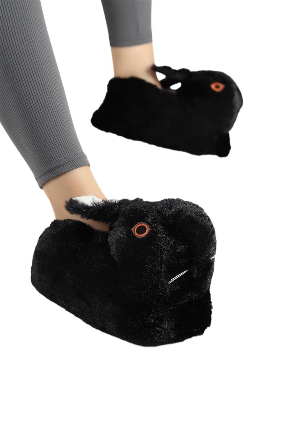 Peluş Tavşan Figürlü Ev Botu Panduf SİYAH