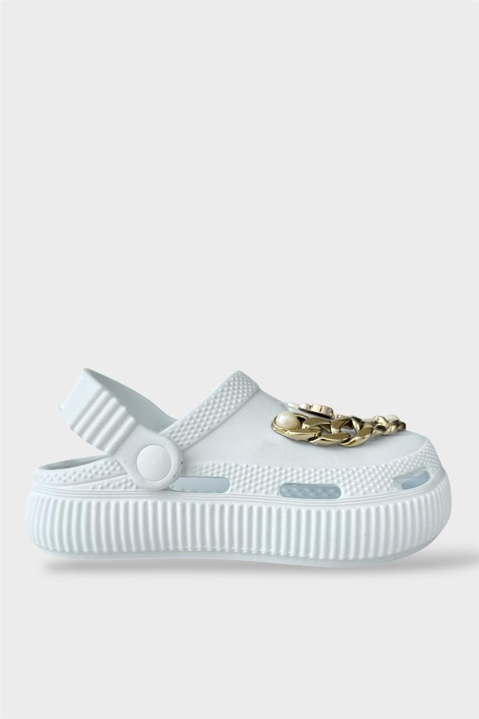 Taşlı  Cross Terlik Bahçe Plaj Sahil Havuz Kız Çocuk Terlik BEYAZ
