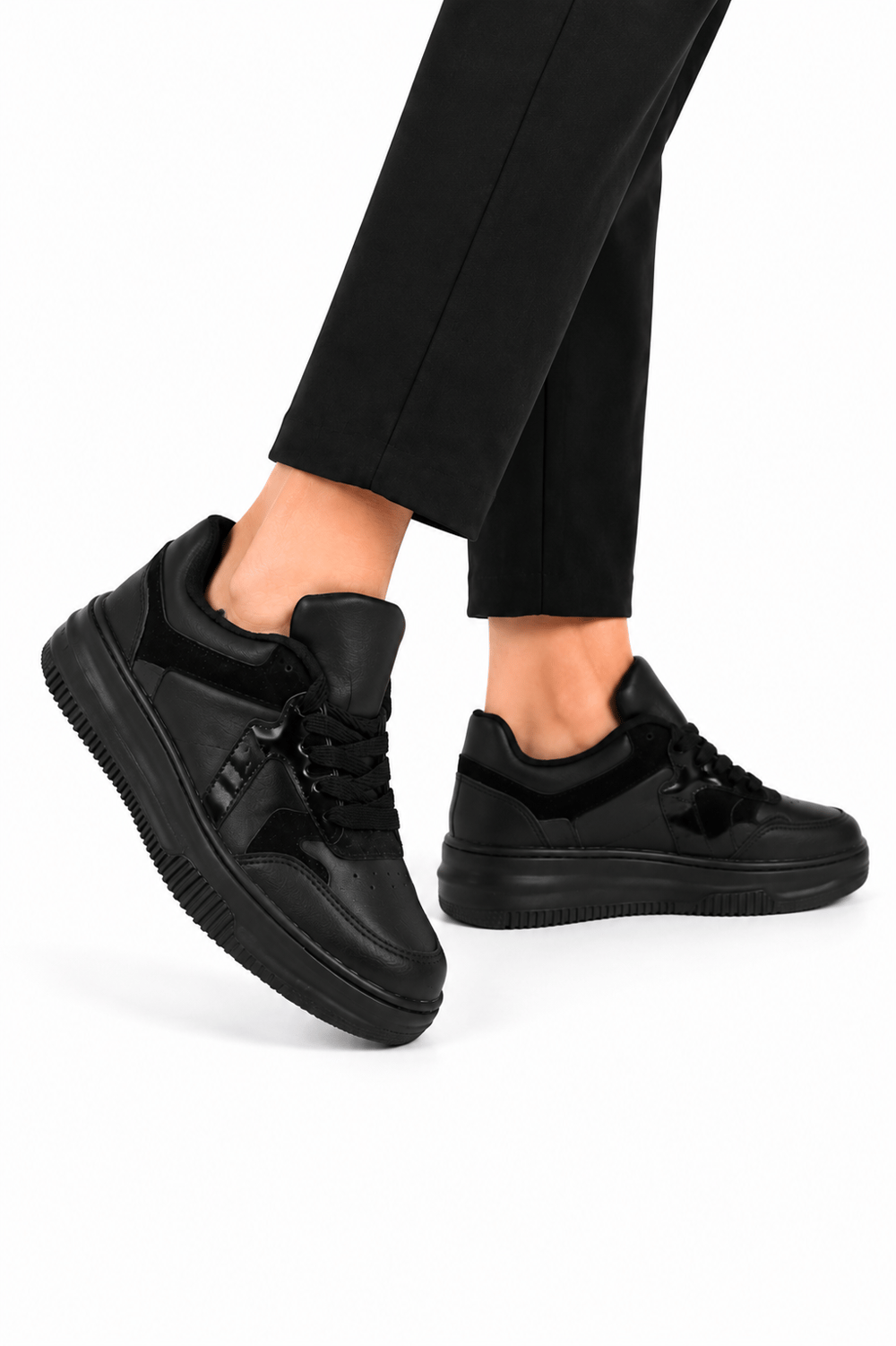 Unisex Cilt Faylon Taban Sneaker Ayakkabı SİYAH