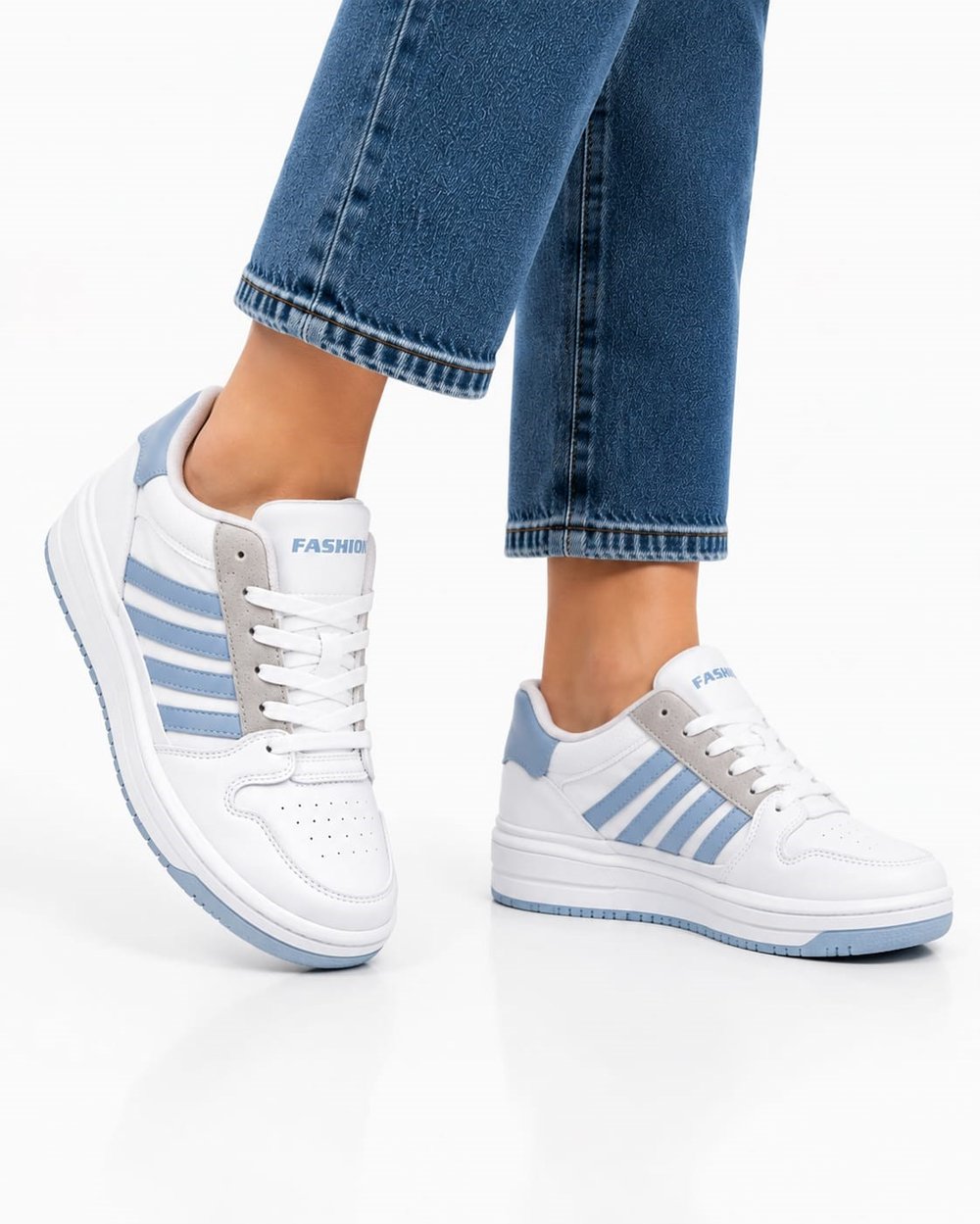 Unisex Cilt Sneaker Ayakkabı BEYAZ - MAVİ