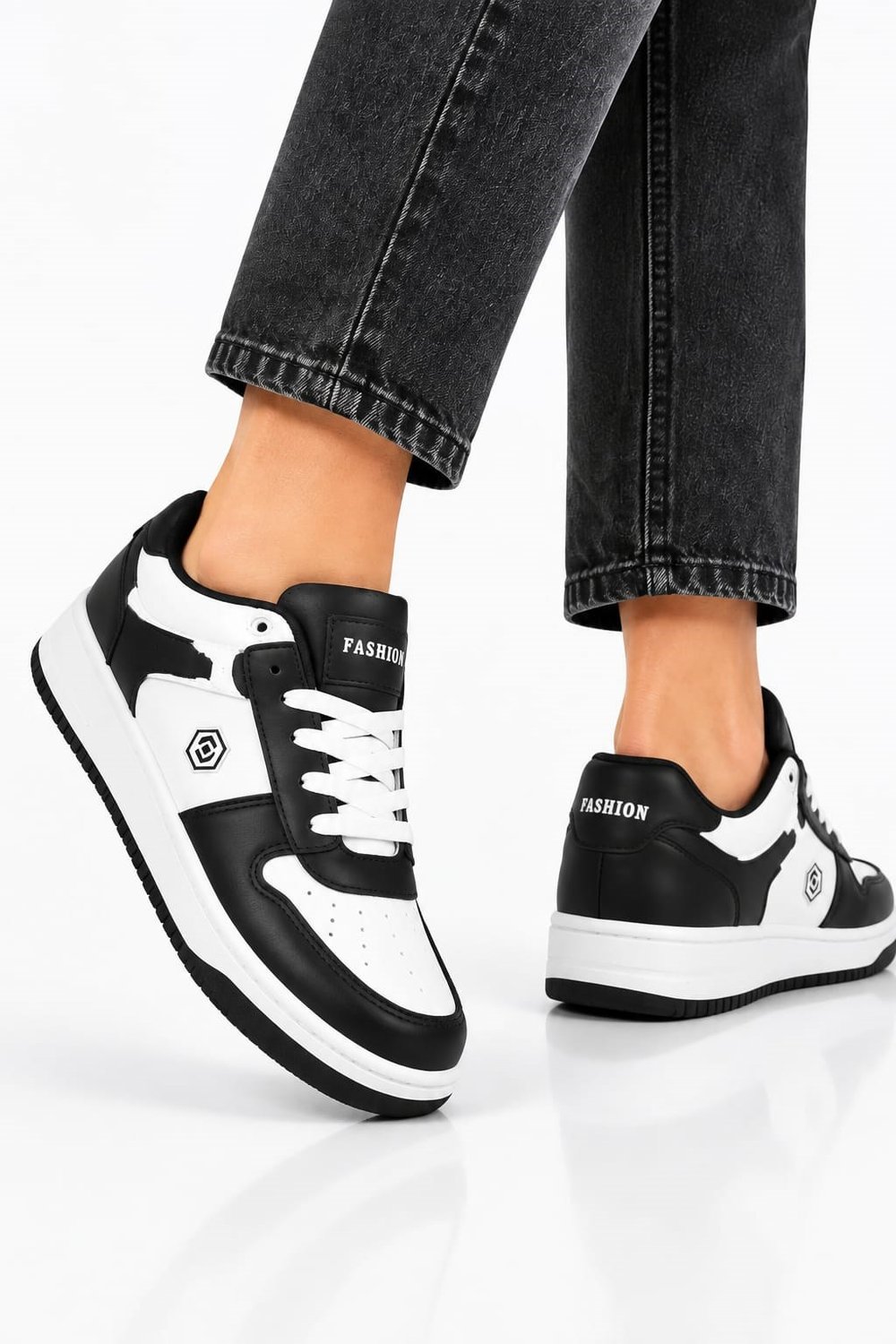 Unisex Cilt Sneaker Ayakkabı SİYAH - BEYAZ