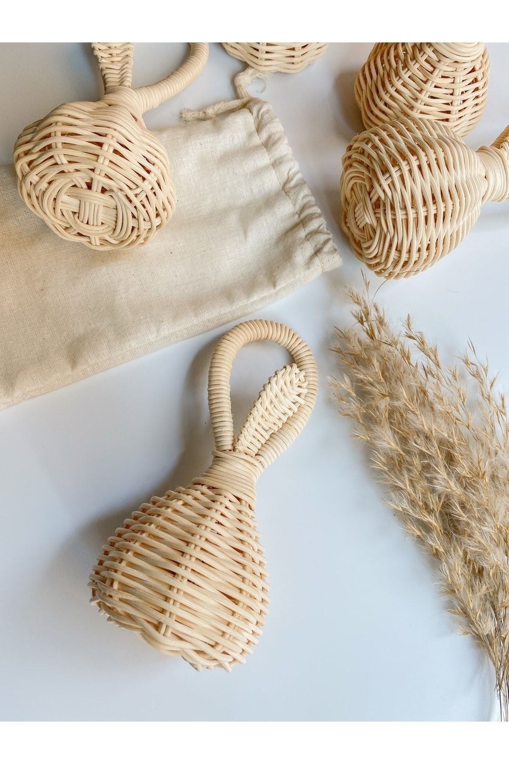 Bej Ahşap Rattan Saf Bambu Makaras Çıngırak