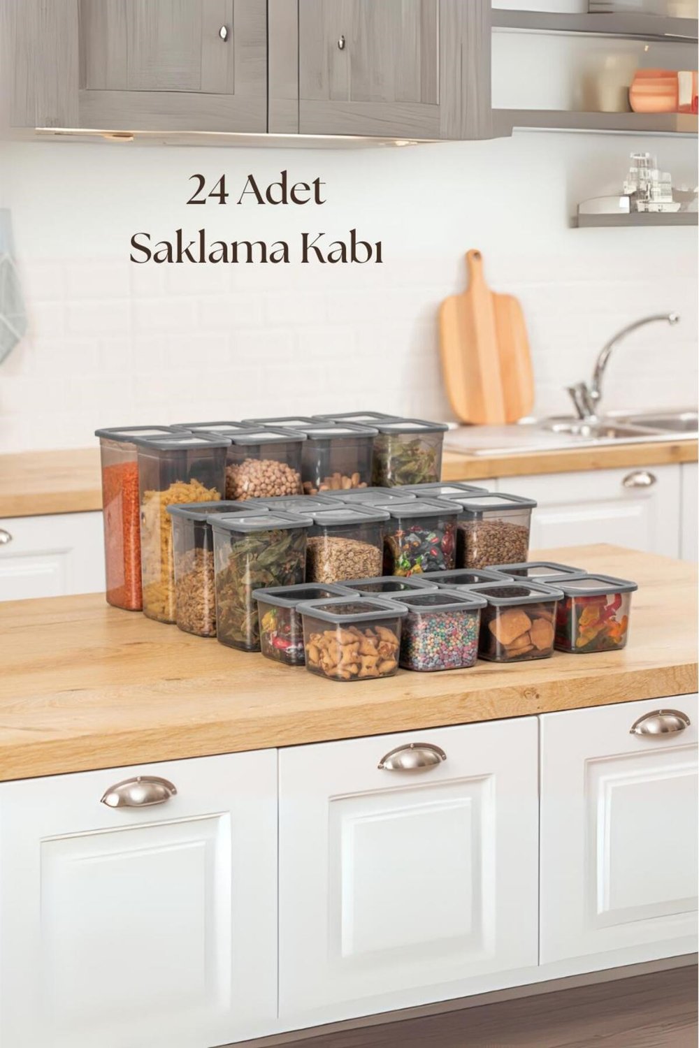 24lü 3 Boy Kavanoz Seti & Saklama Kabı & Erzak Kabı 8x650/1300/1900 Ml (40 Lı Etiket Hediyeli)