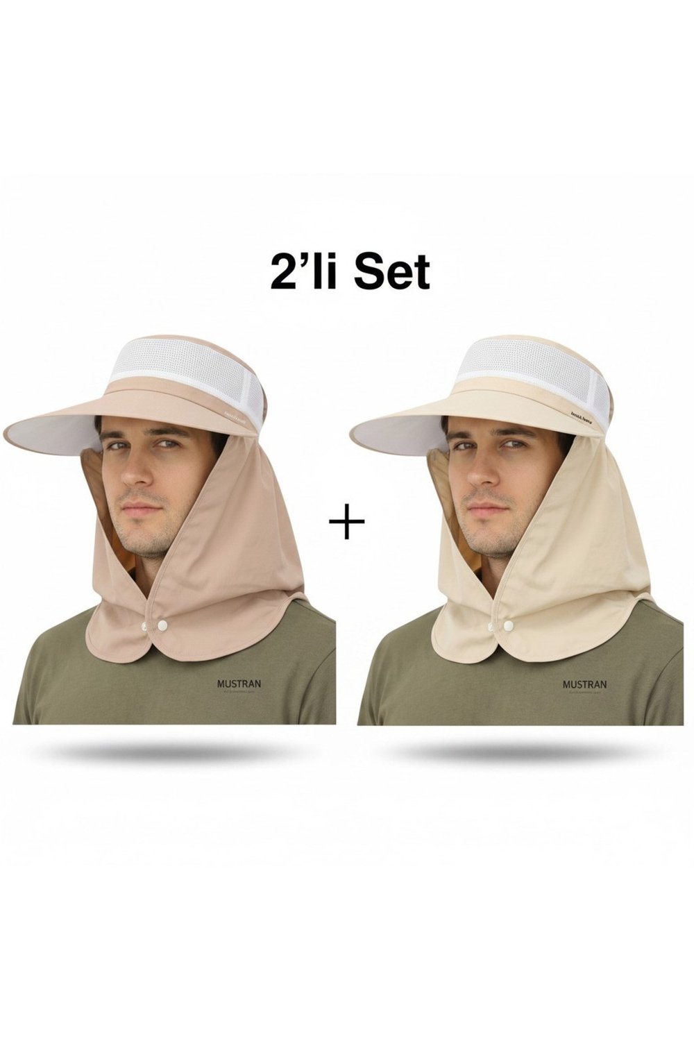 2li Set Yazlık Hafif İnce Kumaş Geniş Siperli Enseli Güneş Şapkası Unisex Outdoor Safari Balıkçı