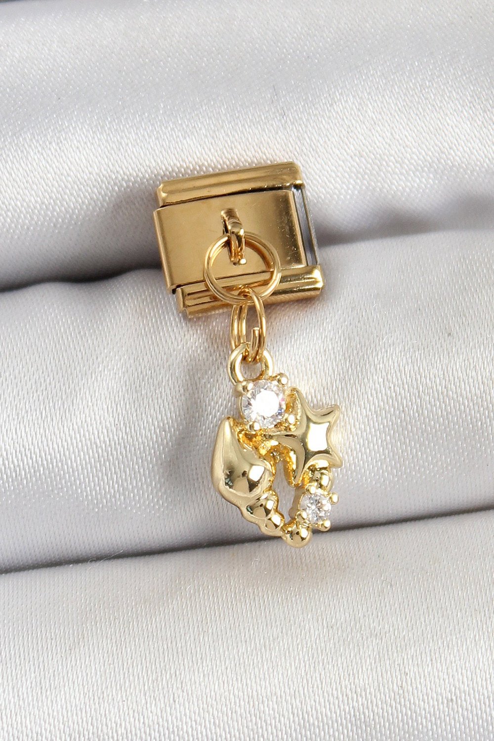 316L Çelik Sallantılı Zirkon Taşlı Deniz Kabuğu Ve Yıldız Model Gold Renk Nomination Charm