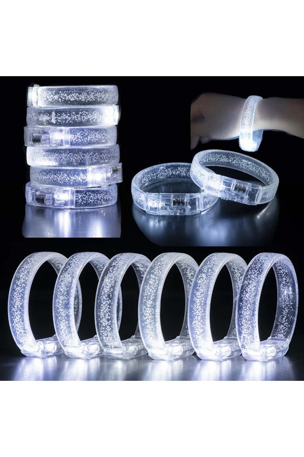 Beyaz-Gümüş Led Işıklı Baskı Yapılabilen Pilli Bileklik Bilezik 1,5 cm Genişlik