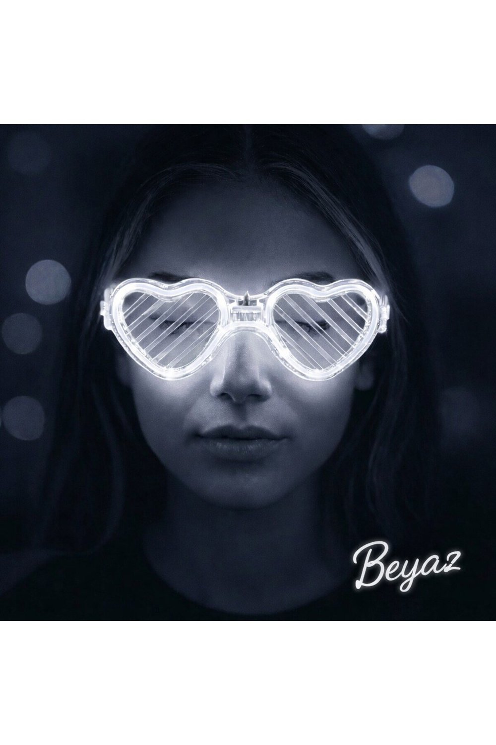 Beyaz LED Işıklı Kalp Gözlük – 3 Modlu Parti & Glow Gözlüğü