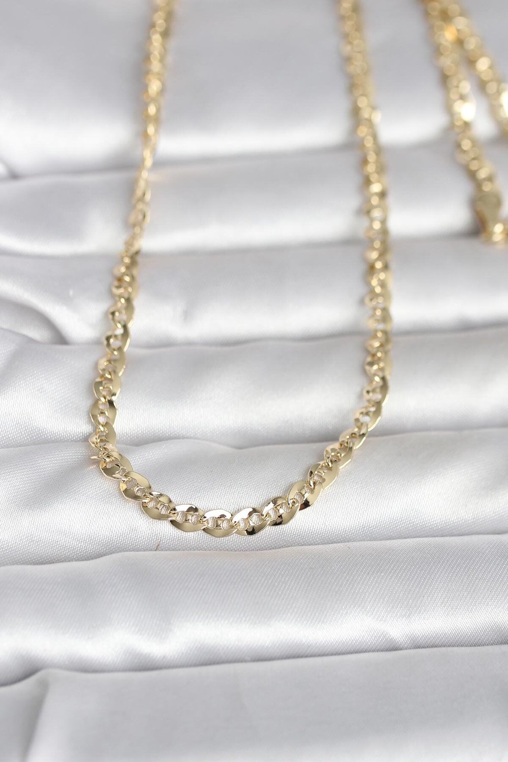 CM 14K Gold Renk Yassı Oval Zincirli Model 60 cm Kadın Kolye