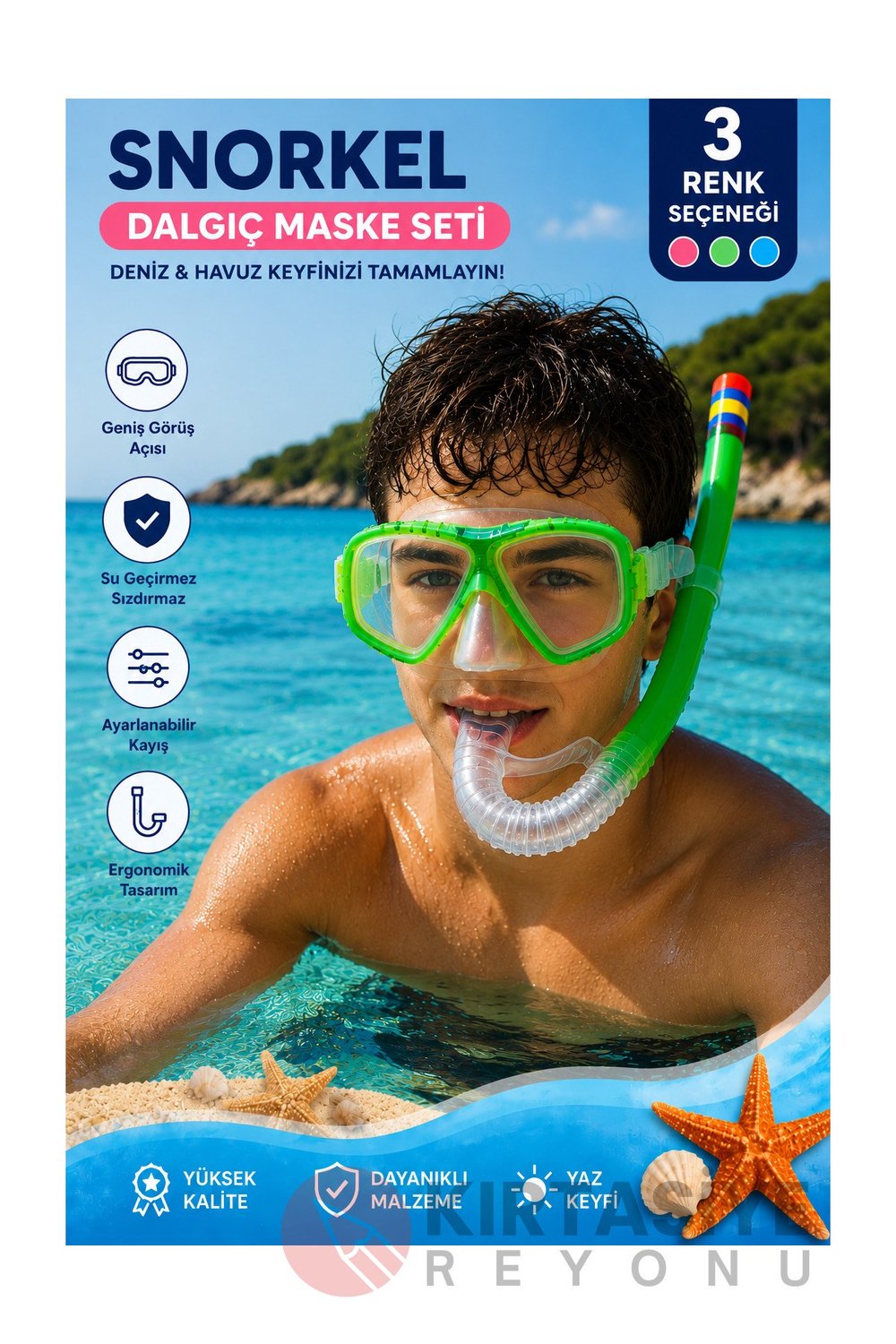 Deniz Havuz Yüzme Seti Gözlük ve Snorkel Seti (1 adet) (Çocuk ve Gençler için)