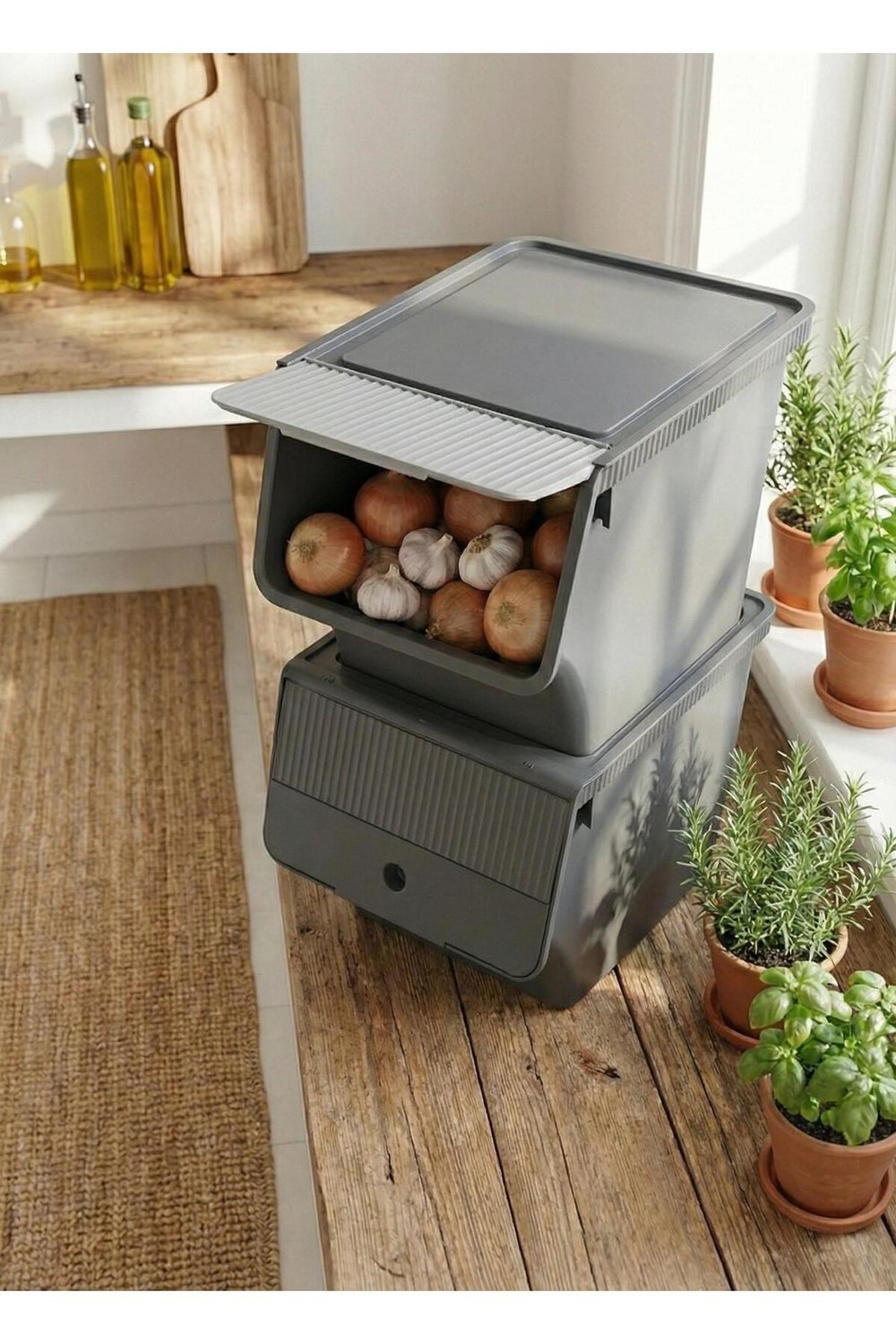 Füme 2Li 33 LT Modubox Kayar Kapaklı Saklama Kabı & Patates Soğan Kovası & Erzak Kutusu