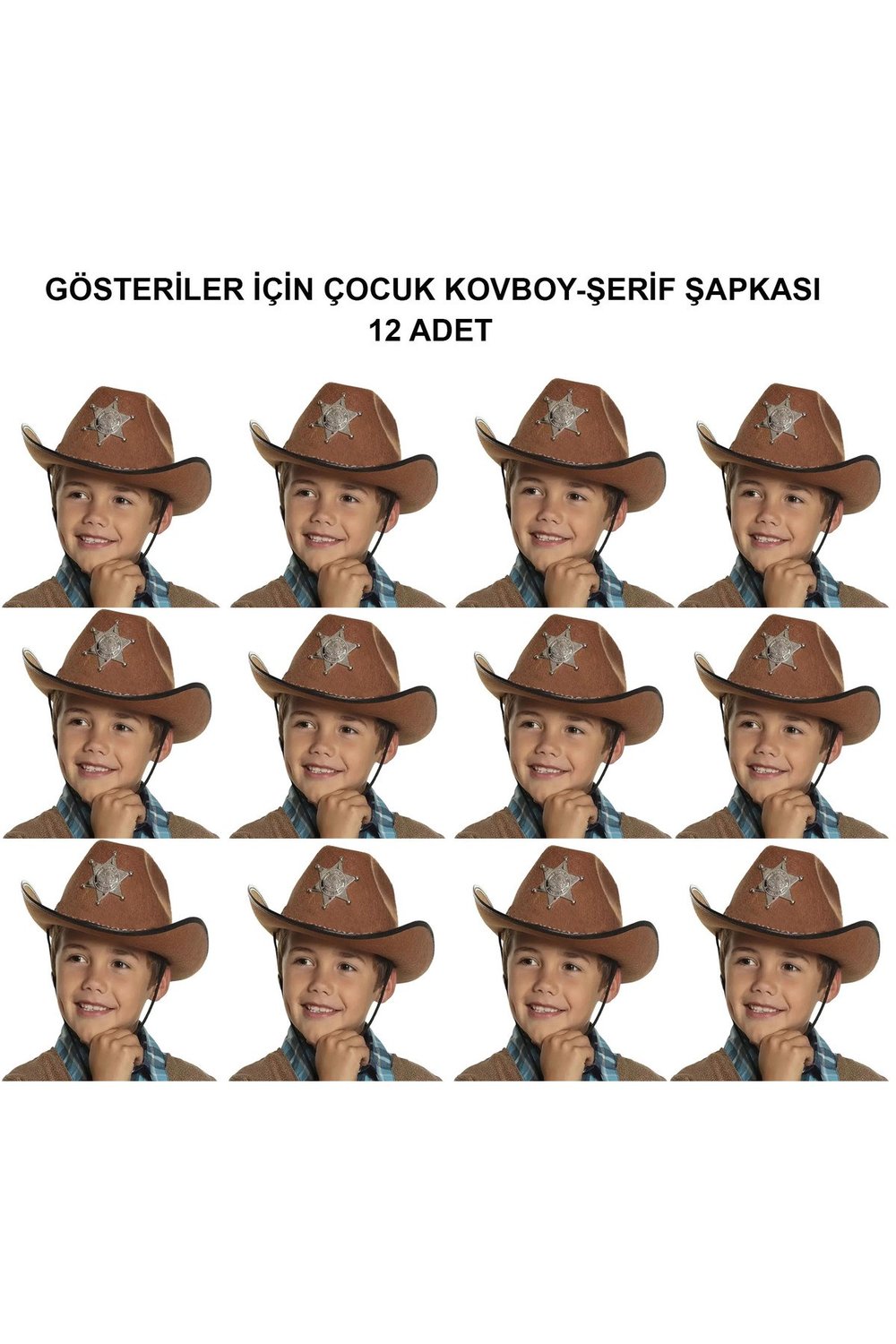 Kovboy Şerif Şapkası Kahve 12 Adet - Kostüm, Parti ve Gösteri Şapkası