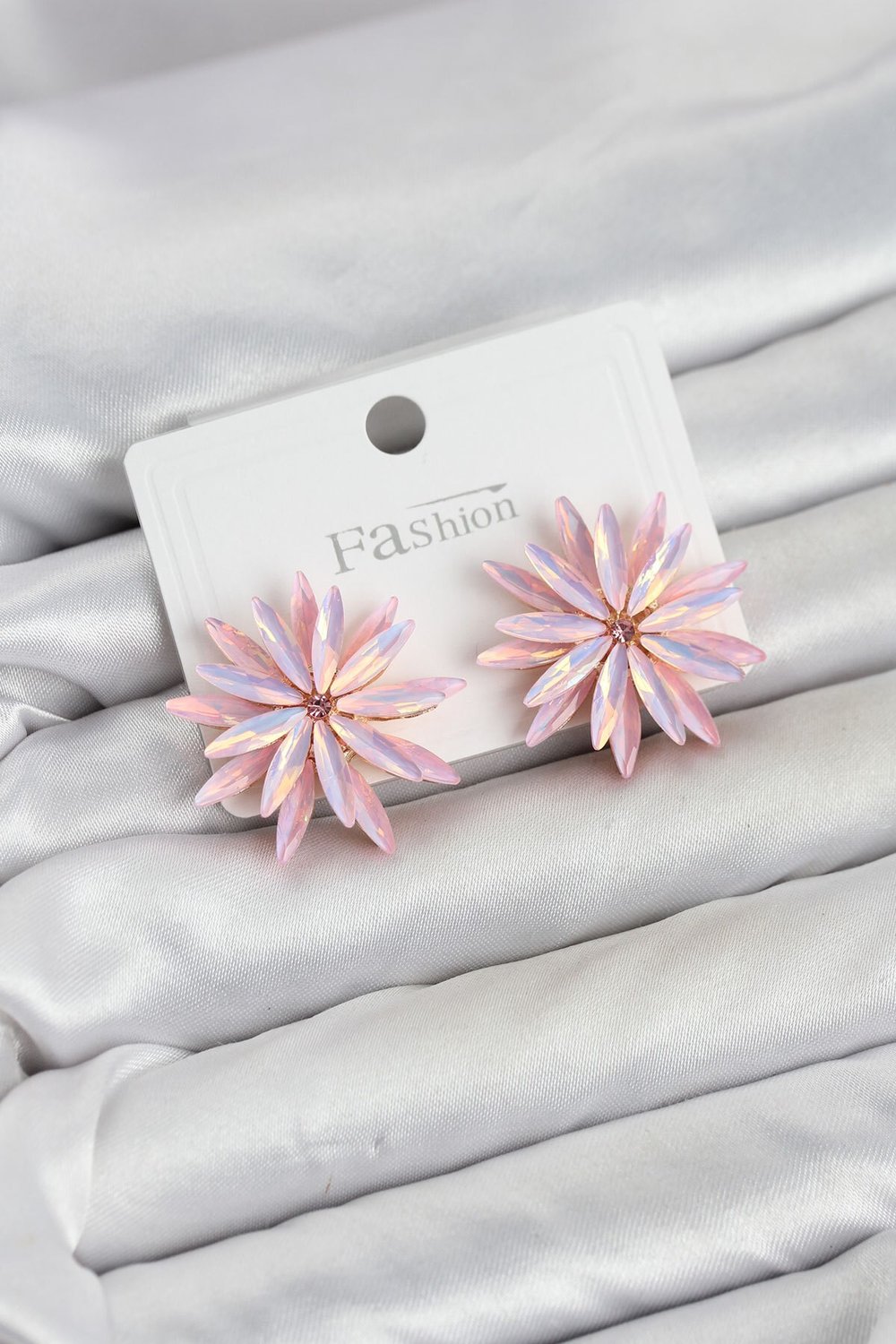 Lotus Model Pembe Renk Kristal Taşlı Kadın Küpe