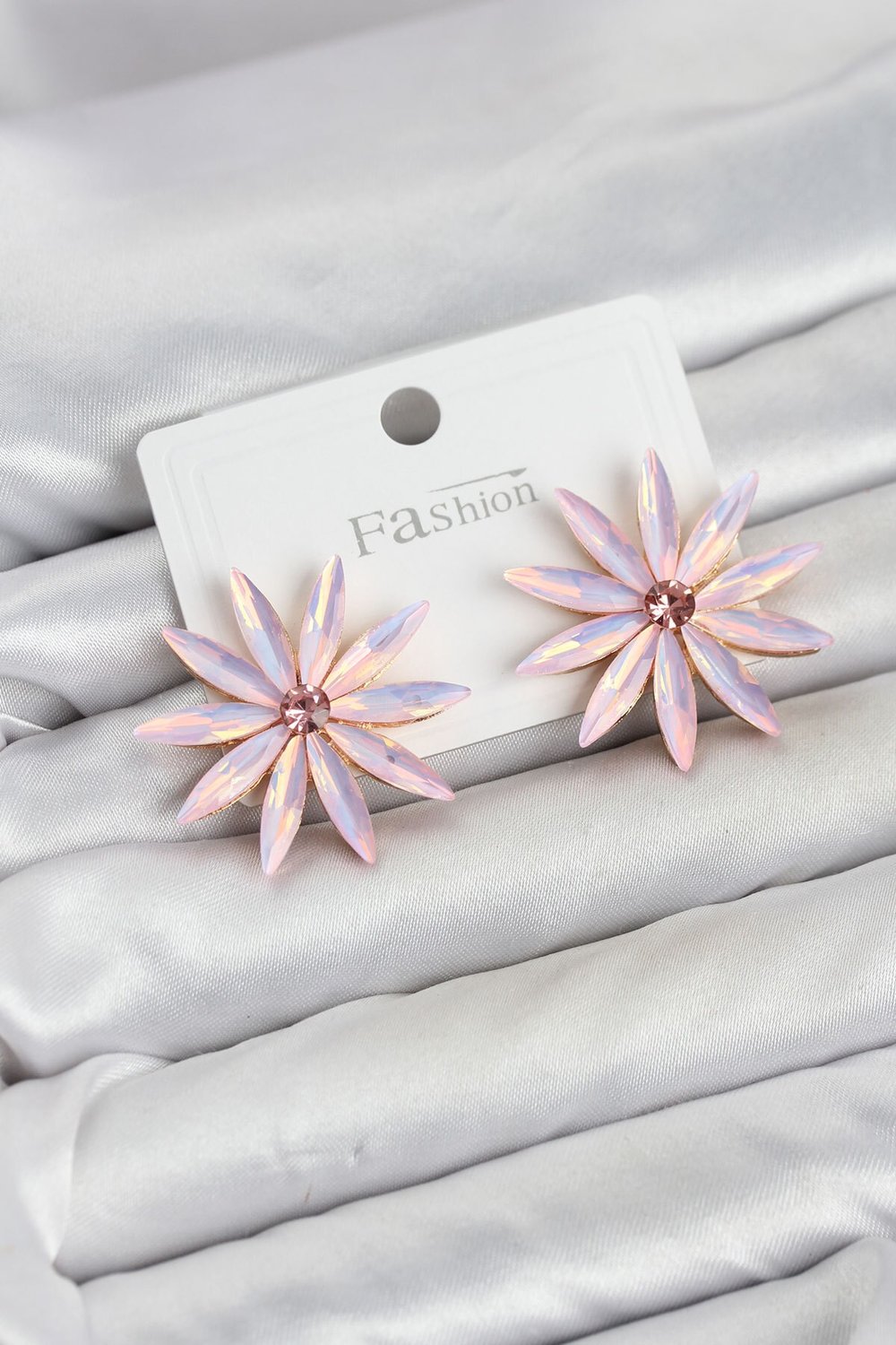 Pembe Kristal Taşlı Lotus Model Kadın Küpe