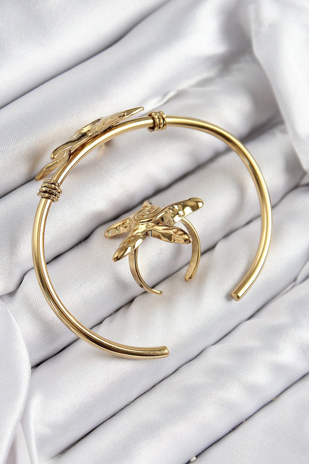 Pirinç Deniz Yıldızı Model Gold Renk Bileklik Yüzük Set
